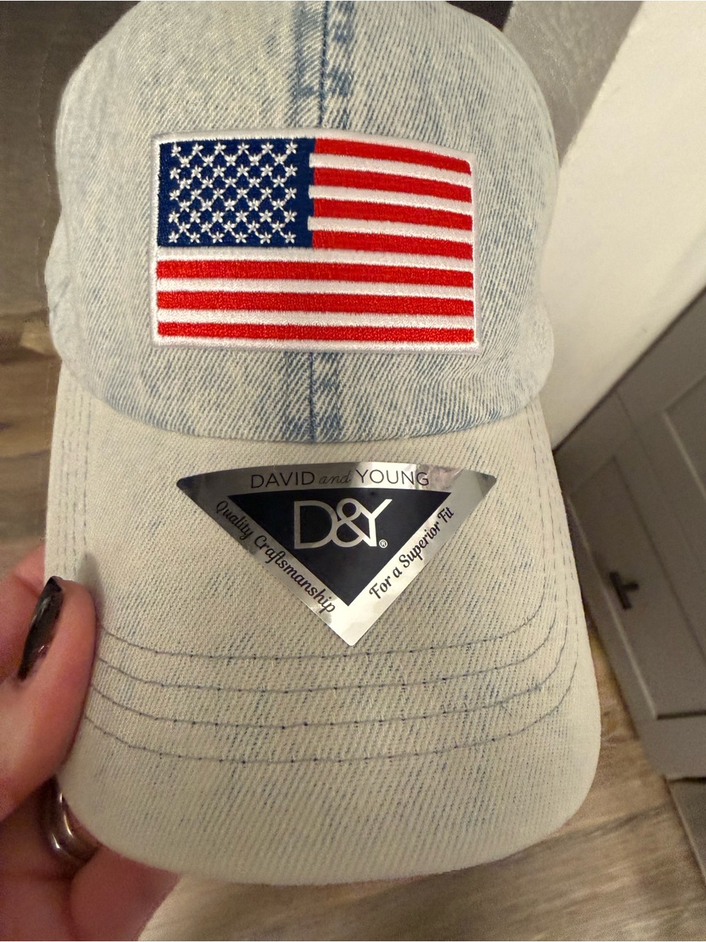 DAVID & YOUNG CO Patriotic Blue Jean Denim Adjustable Baseball Cap Hat  NWT